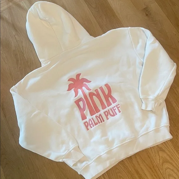 Pink Palm Puff White Hoodie, Small - Picture 4 of 4